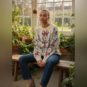 VINTAGE ARLANDO 90s Y2K Chunky Knit Oversized Floral Sweater Cotton M